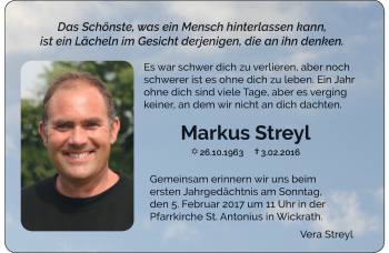Traueranzeige von Markus Streyl von trauer.extra-tipp-moenchengladbach.de