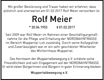 Traueranzeige von Rolf Meier von trauer.wuppertaler-rundschau.de