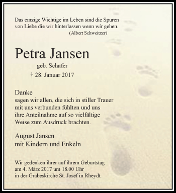 Traueranzeige von Petra Jansen von trauer.extra-tipp-moenchengladbach.de