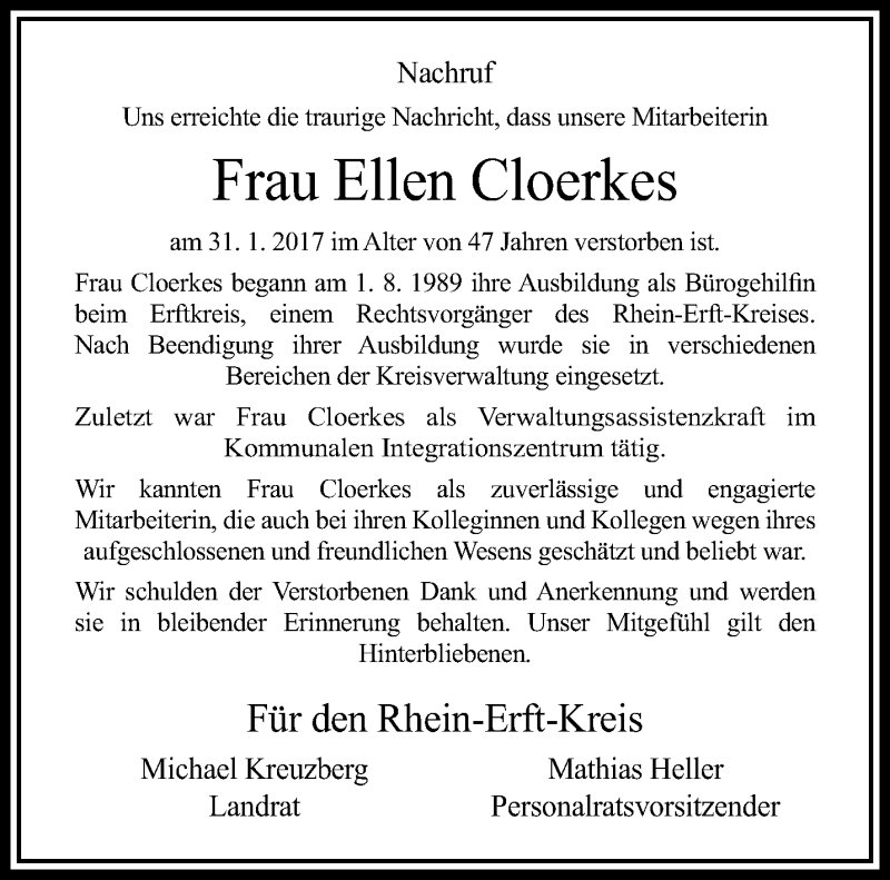  Traueranzeige für Ellen Cloerkes vom 08.02.2017 aus trauer.extra-tipp-moenchengladbach.de