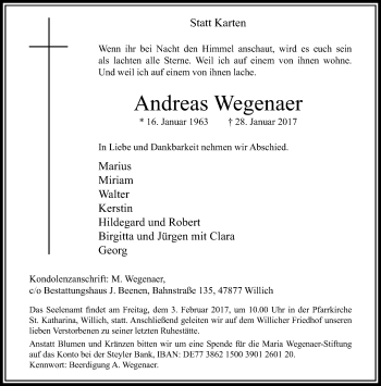 Traueranzeige von Andreas Wegenaer von trauer.extra-tipp-moenchengladbach.de