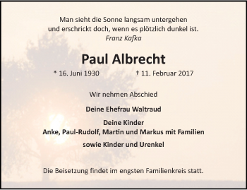 Traueranzeige von Paul Albrecht von trauer.extra-tipp-moenchengladbach.de