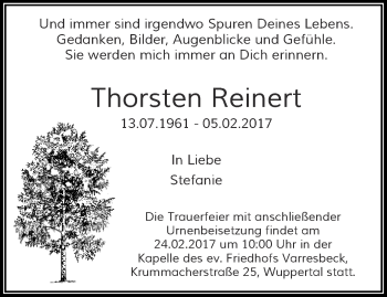 Traueranzeige von Thorsten Reinert von trauer.wuppertaler-rundschau.de