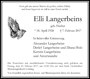 Traueranzeige von Elli Langerbeins von trauer.extra-tipp-moenchengladbach.de