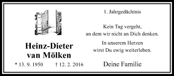 Traueranzeige von Heinz-Dieter van Mölken von trauer.extra-tipp-moenchengladbach.de