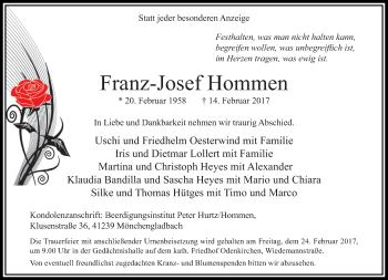 Traueranzeige von Franz-Josef Hommen von trauer.extra-tipp-moenchengladbach.de