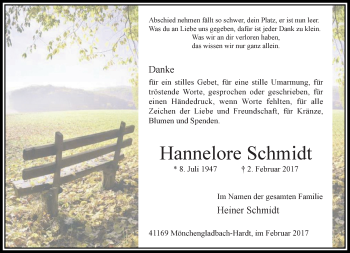 Traueranzeige von Hannelore Schmidt von trauer.extra-tipp-moenchengladbach.de