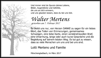 Traueranzeige von Walter Mertens von trauer.extra-tipp-moenchengladbach.de