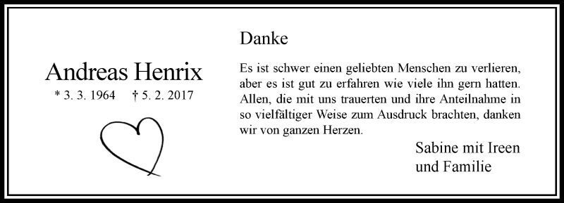  Traueranzeige für Andreas Henrix vom 05.03.2017 aus trauer.extra-tipp-moenchengladbach.de