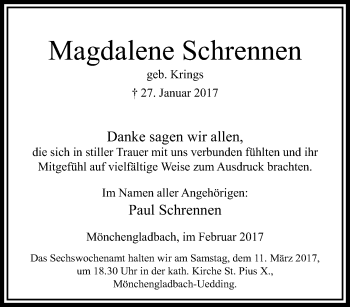 Traueranzeige von Magdalene Schrennen von trauer.extra-tipp-moenchengladbach.de