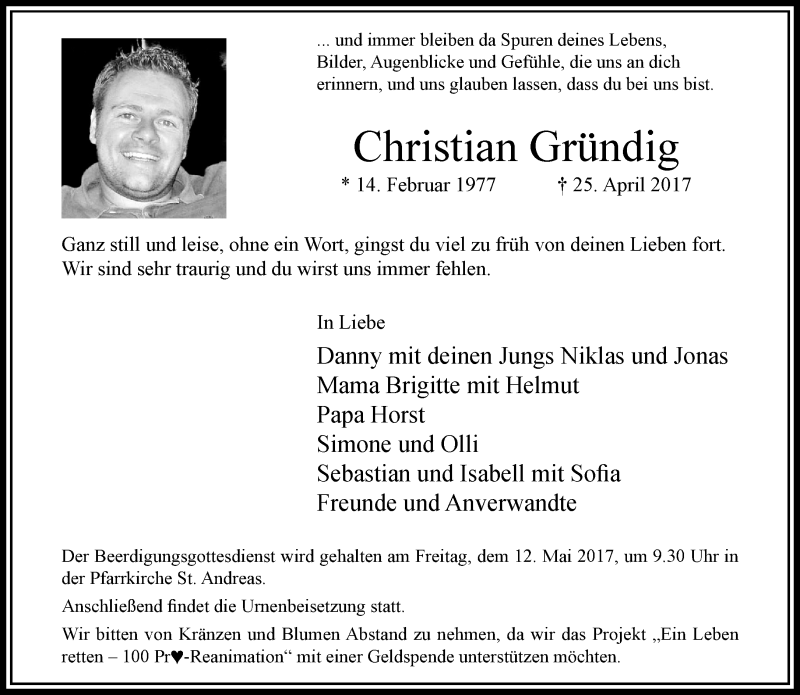  Traueranzeige für Christian Gründig vom 30.04.2017 aus trauer.extra-tipp-moenchengladbach.de