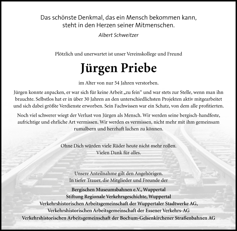  Traueranzeige für Jürgen Priebe vom 15.07.2017 aus trauer.wuppertaler-rundschau.de