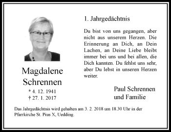 Traueranzeige von Magdalene Schrennen von trauer.extra-tipp-moenchengladbach.de