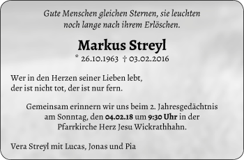 Traueranzeige von Markus Streyl von trauer.extra-tipp-moenchengladbach.de