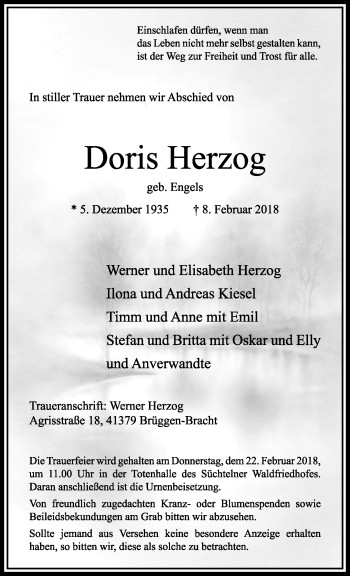Traueranzeige von Doris Herzog von trauer.extra-tipp-moenchengladbach.de