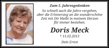 Traueranzeige von Doris Meck von trauer.wuppertaler-rundschau.de