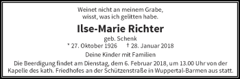 Traueranzeige von Ilse-Marie Richter von trauer.wuppertaler-rundschau.de