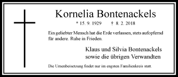 Traueranzeige von Kornelia Bontenackels von trauer.extra-tipp-moenchengladbach.de