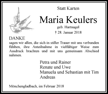 Traueranzeige von Maria Keulers von trauer.extra-tipp-moenchengladbach.de