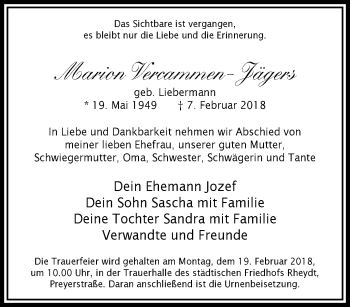 Traueranzeige von Marion Vercammen-Jägers von trauer.extra-tipp-moenchengladbach.de