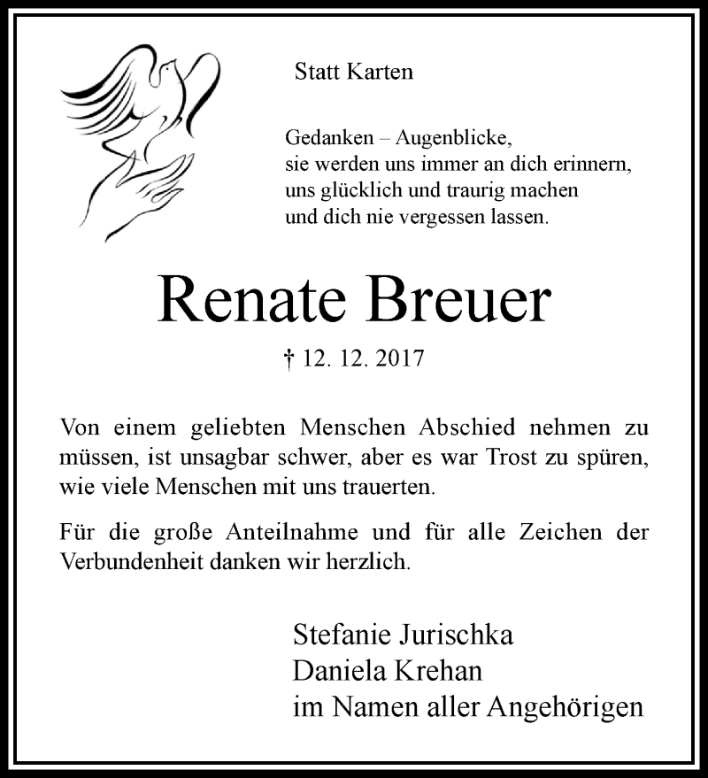  Traueranzeige für Renate Breuer vom 25.02.2018 aus trauer.extra-tipp-moenchengladbach.de