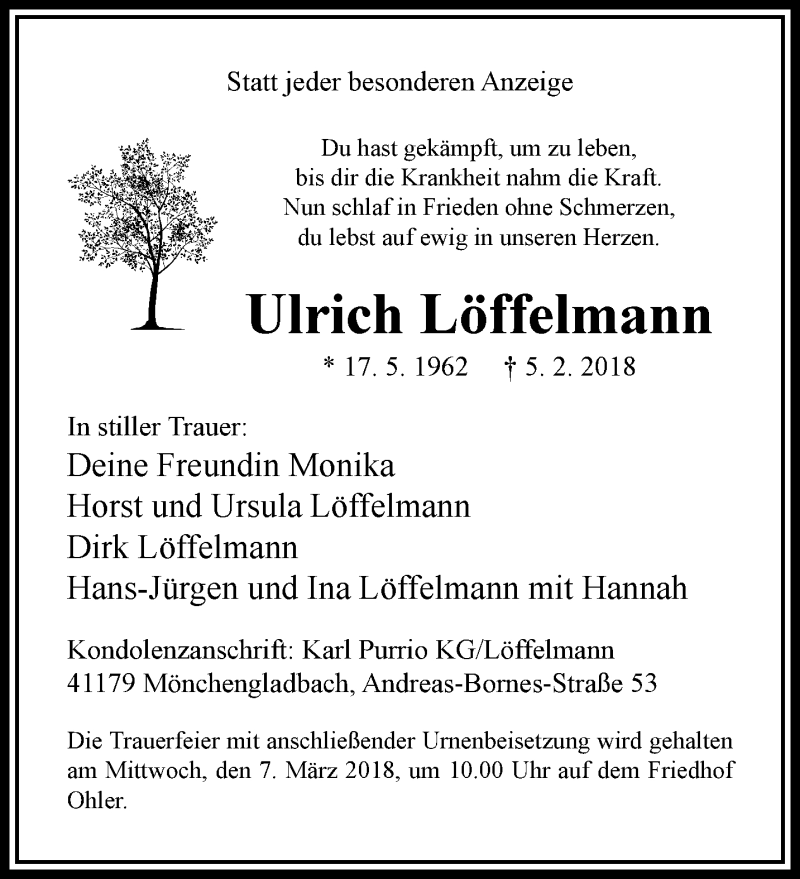  Traueranzeige für Ulrich Löffelmann vom 04.03.2018 aus trauer.extra-tipp-moenchengladbach.de