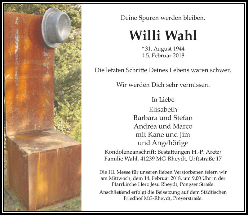  Traueranzeige für Willi Wahl vom 11.02.2018 aus trauer.extra-tipp-moenchengladbach.de