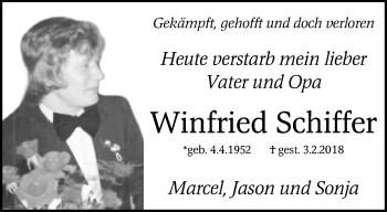 Traueranzeige von Winfried Schiffer von trauer.mein.krefeld.de