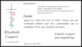 Traueranzeige von Elisabeth Caspers von trauer.stadt-kurier.de