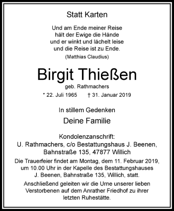 Traueranzeige von Birgit Thießen von trauer.extra-tipp-moenchengladbach.de