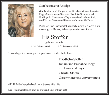 Traueranzeige von Iris Stoffer von trauer.extra-tipp-moenchengladbach.de