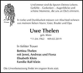 Traueranzeige von Uwe Thelen von trauer.mein.krefeld.de