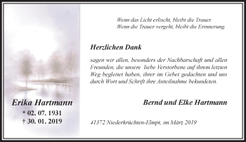 Traueranzeige von Erika Hartmann von trauer.extra-tipp-moenchengladbach.de
