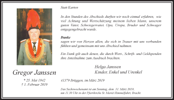 Traueranzeige von Gregor Janssen von trauer.extra-tipp-moenchengladbach.de