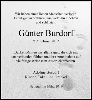 Traueranzeige von Günter Burdorf von trauer.extra-tipp-moenchengladbach.de
