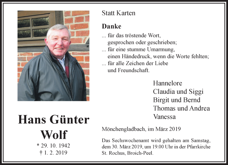  Traueranzeige für Hans Günter Wolf vom 24.03.2019 aus trauer.extra-tipp-moenchengladbach.de