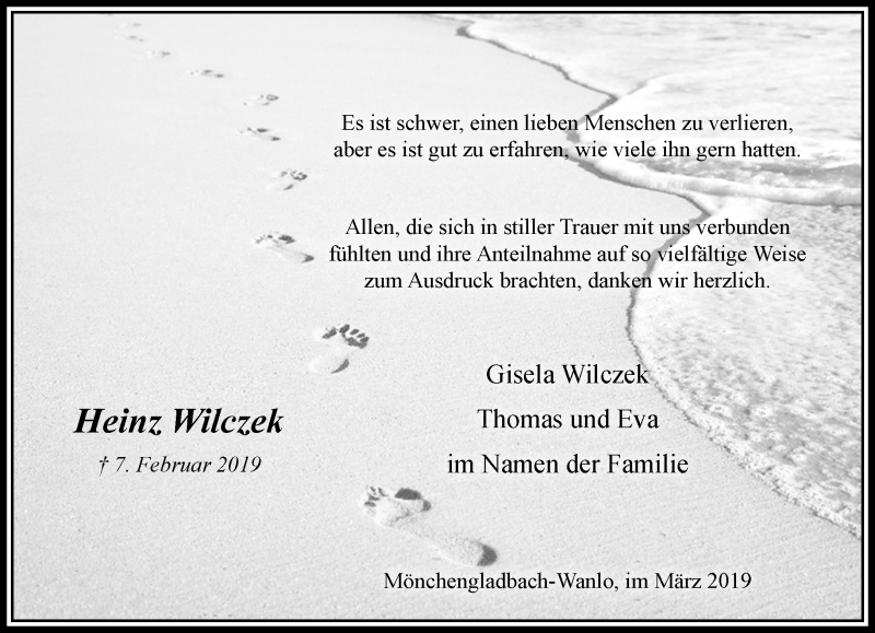  Traueranzeige für Heinz Wilczek vom 03.03.2019 aus trauer.extra-tipp-moenchengladbach.de