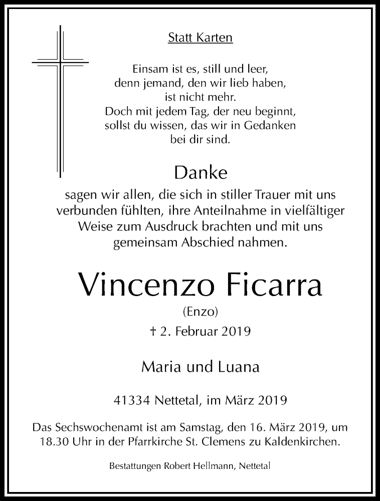  Traueranzeige für Vincenzo Ficarra vom 10.03.2019 aus trauer.extra-tipp-moenchengladbach.de