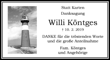 Traueranzeige von Willi Köntges von trauer.extra-tipp-moenchengladbach.de