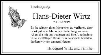 Traueranzeige von Hans-Dieter Wirtz von trauer.extra-tipp-moenchengladbach.de