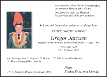 Traueranzeige von Gregor Janssen von trauer.extra-tipp-moenchengladbach.de