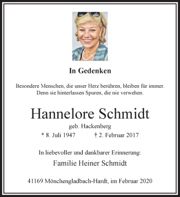 Traueranzeige von Hannelore Schmidt von trauer.extra-tipp-moenchengladbach.de