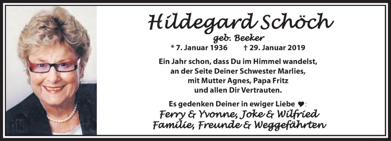  Traueranzeige für Hildegard Schöch vom 02.02.2020 aus trauer.extra-tipp-moenchengladbach.de