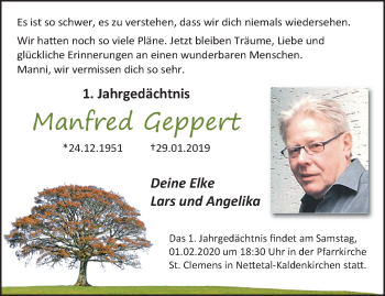 Traueranzeige von Manfred Geppert von trauer.extra-tipp-moenchengladbach.de
