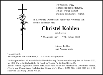 Traueranzeige von Christel Kohlen von trauer.extra-tipp-moenchengladbach.de