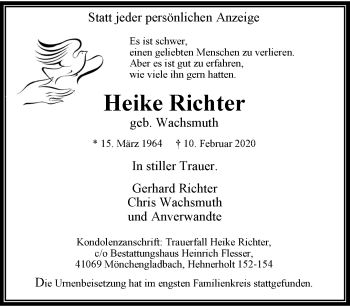 Traueranzeige von Heike Richter von trauer.extra-tipp-moenchengladbach.de