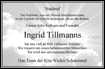 Traueranzeige von Ingrid Tillmanns von trauer.extra-tipp-moenchengladbach.de