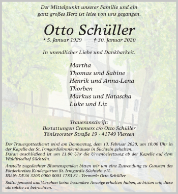 Traueranzeige von Otto Schüller von trauer.extra-tipp-moenchengladbach.de
