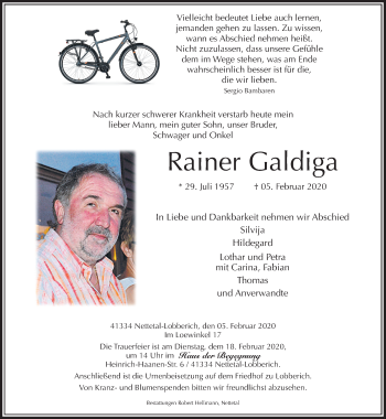 Traueranzeige von Rainer Galdiga von trauer.extra-tipp-moenchengladbach.de