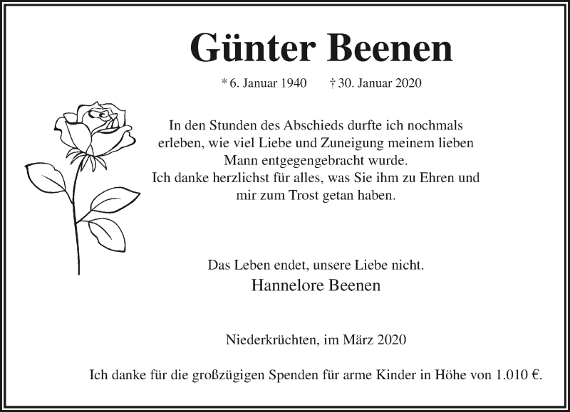  Traueranzeige für Günter Beenen vom 22.03.2020 aus trauer.extra-tipp-moenchengladbach.de